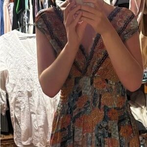 Silk Multicolor V-Neck Women Dress